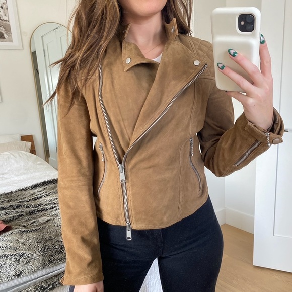 all saints tan leather jacket